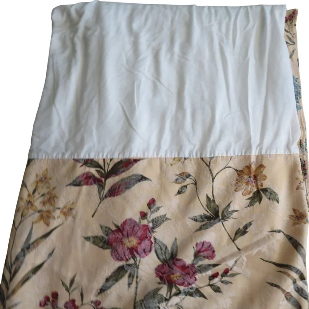 Vintage Floral King Bed Skirt Elegant Botanical Tapestry Cream Pink Green